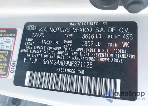 2021 Kia Rio S z USA, uszkodzony, nr VIN 3KPA24AD9ME371128